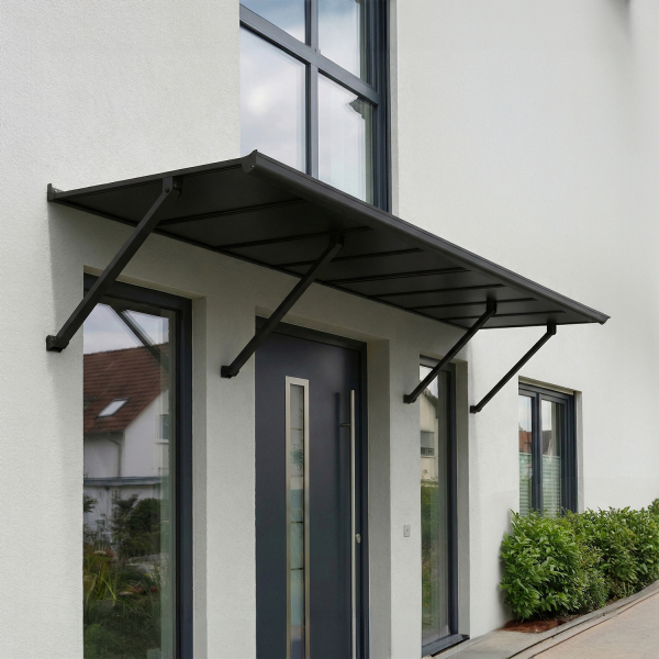 Palram-Canopia Tür Vordach Augustine 294x90cm Alu Schwarz Paneel HKP Grau